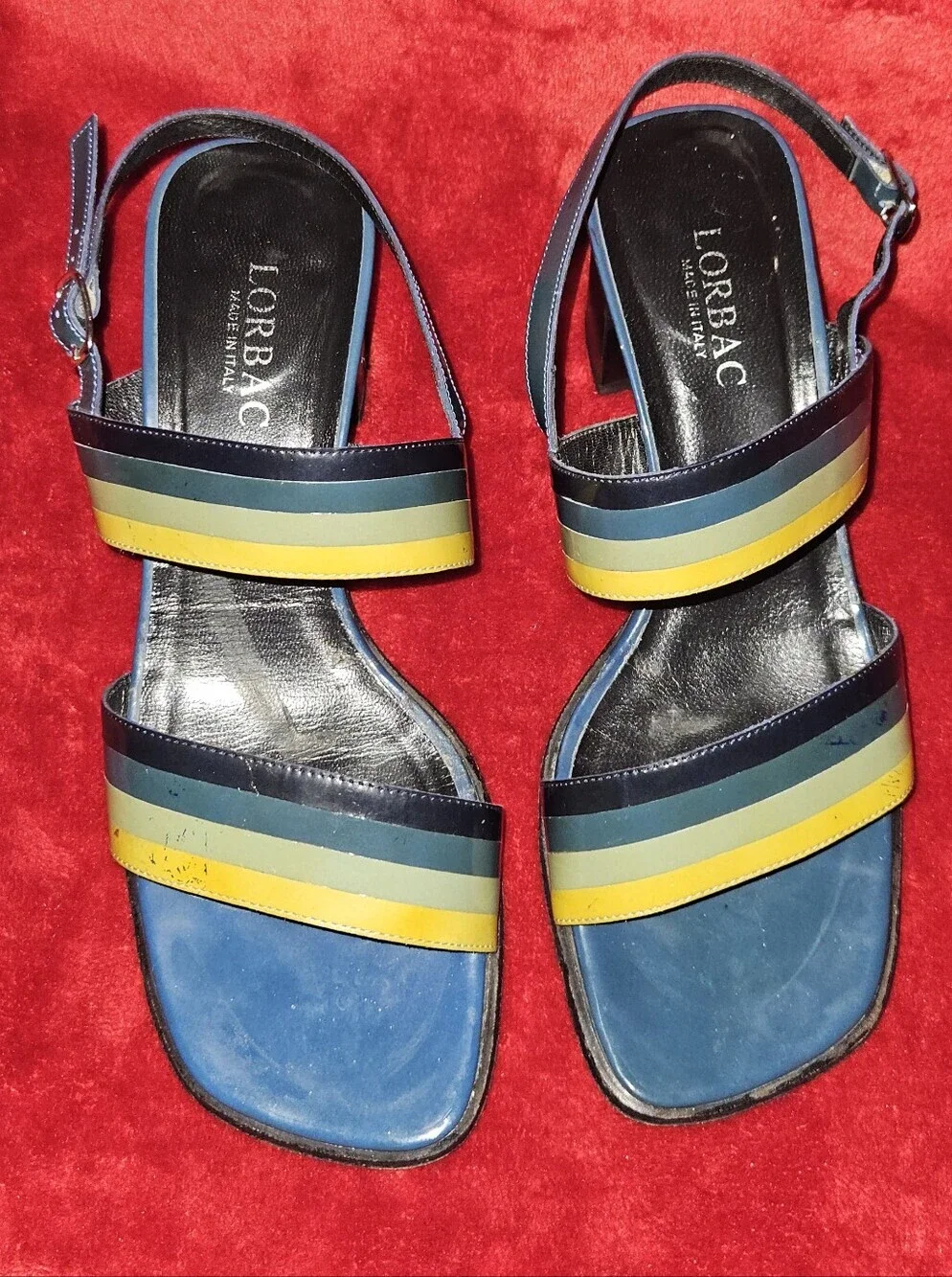 LORAC Made In Italy Multi-Color Striped Block Heel Sandals Size 37/6.5 to 7